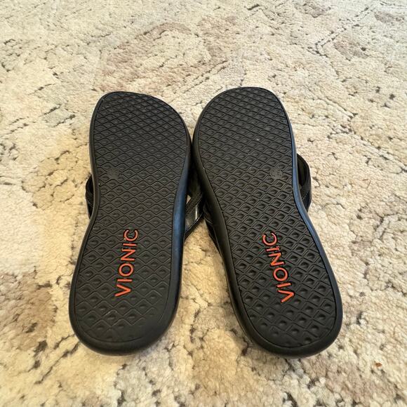 Vionic Black Leather Trimmed Flip Flop Sandals Orthotic Comfort Women's Size 9.5 - Picture 4 of 6